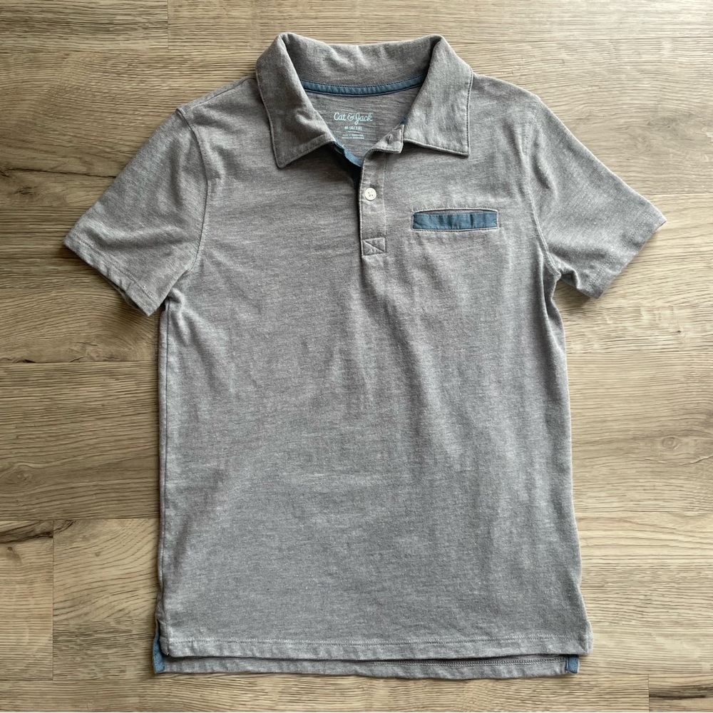 3/$30 | Cat & Jack | Gray Polo with Blue Trim Detail | Boys M (8-10) - Picture 3 of 9